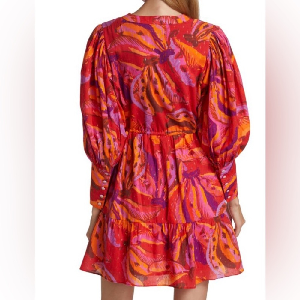 FARM Rio Banana Juice red, orange & brown long sleeve Cotton Minidress size S - Picture 2 of 12